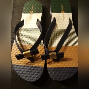 Lindsay Phillips -NWT Switch Flops, Multi Colored Sandals W/ Bow Button Attached